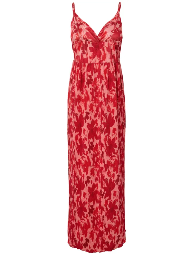 Pieces Curve gebloemde maxi jurk rood Rood/roze