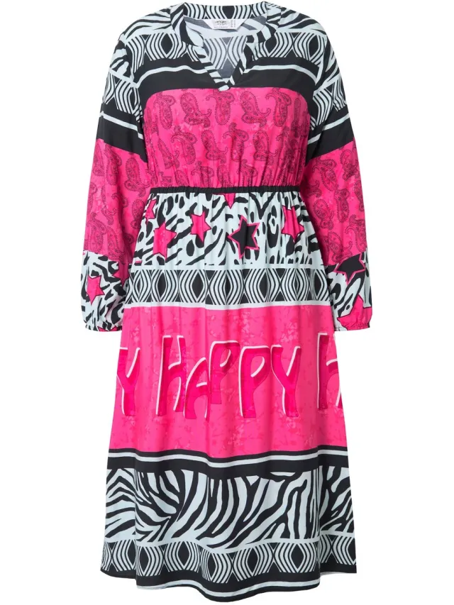 Angel of Style Dames - Midi-jurk A-lijn all-over print elastische taille - Hibiscusrood