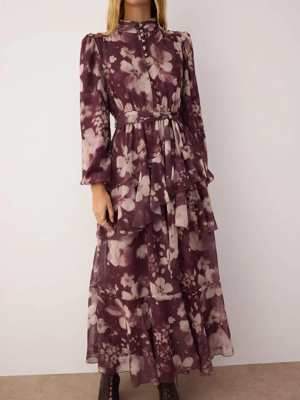 Trendyol Modest Dames Paars Geometrisch patroon Maxi Lang Casual Skater Modest Jurken Rood