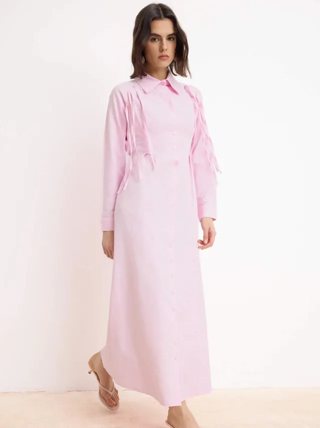 Turkishsouq Marineblauwe platte maxi-jurk voor dames, lange casual/dagelijkse A-lijn jurk met hijab Roze