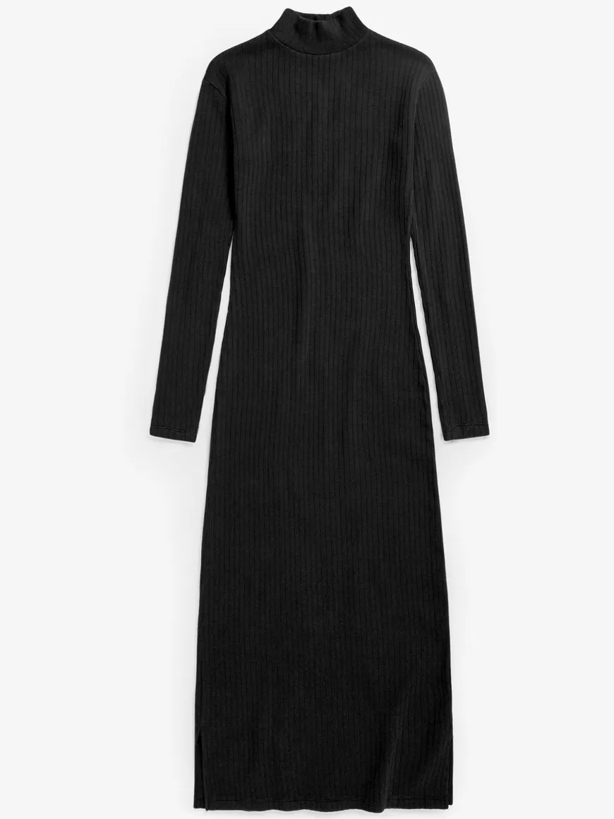 Rotholz dames vegan Jurk Mockneck Ribbed Zwart, foto 2