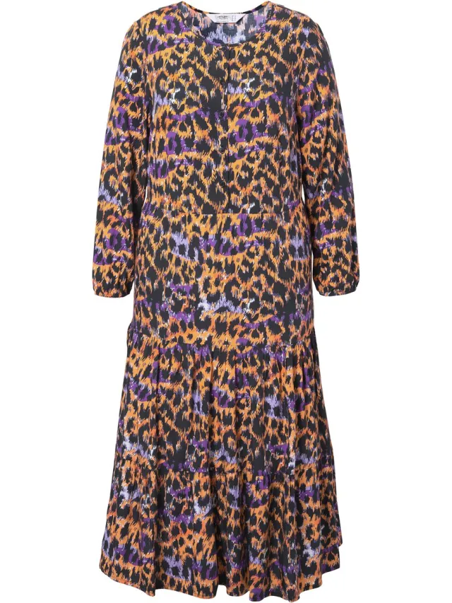 Angel of Style Dames - Maxi-jurk color luipaardpatroon volants - Oranje