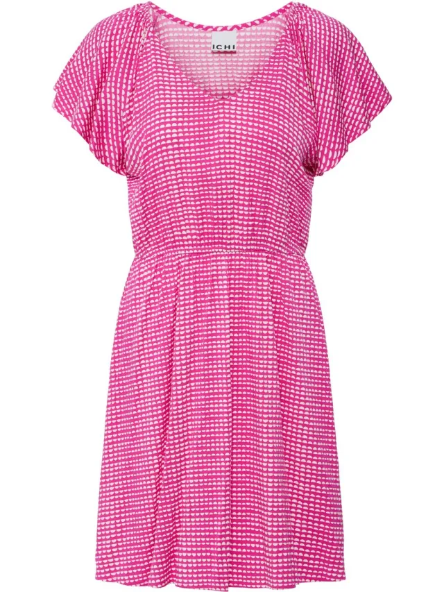 Ichi IHAYA DR9 - Dames - Mini jurken PINK/WHITE GRAPHIC SCALLOP