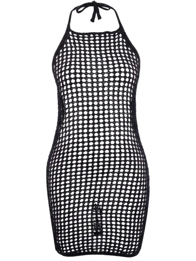 Trendyol TRENDYOLMİLLA Dames Zwart Ajour Mini Mouwloos Strandkleding Bodycon Strandjurken