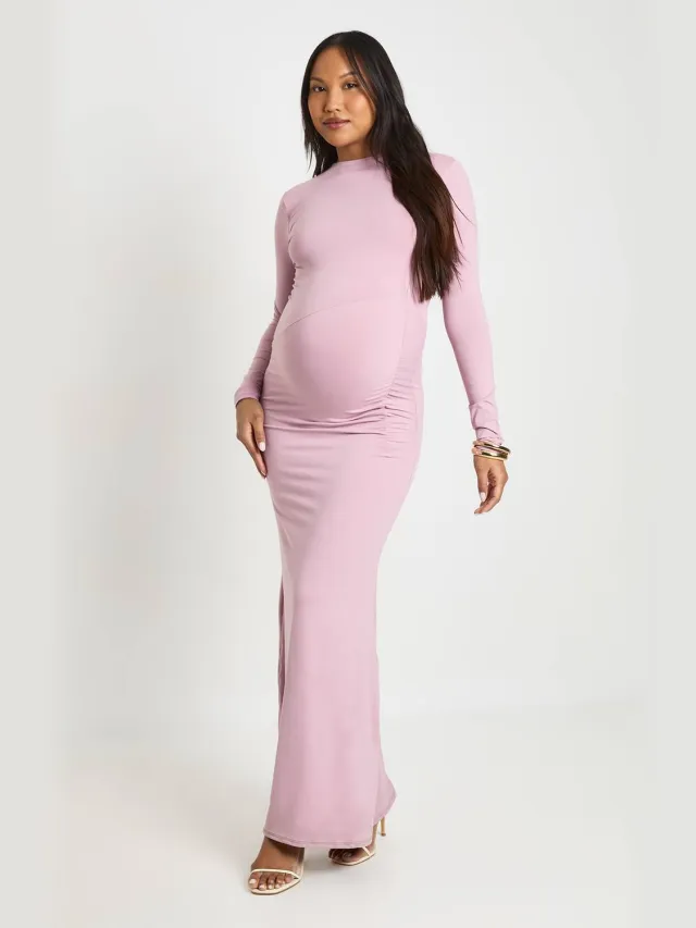 boohoo Dames Zwangerschaps Maxi Jurk Met Gerimpeld Detail Aan De Zijkant Mauve