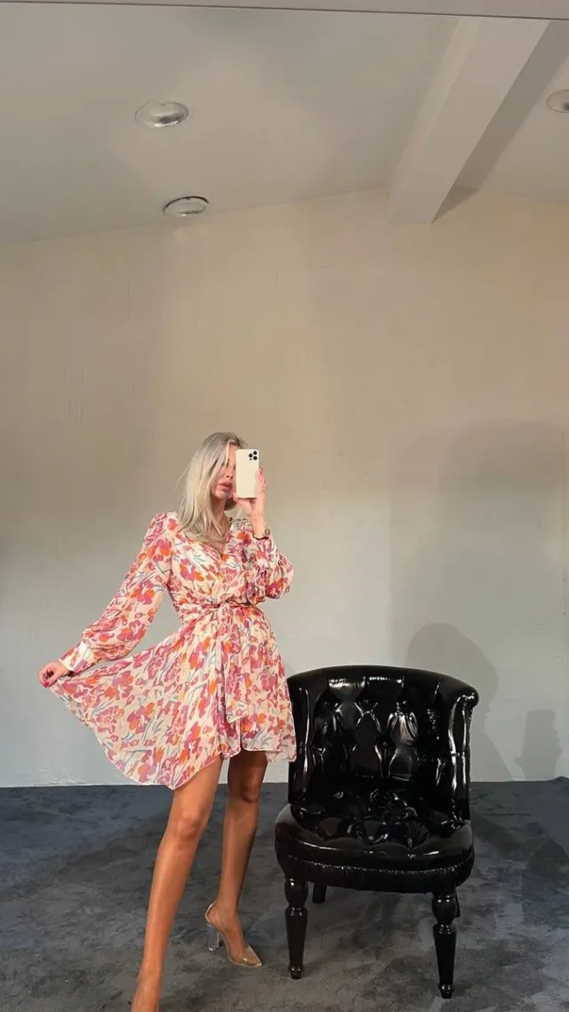 sirmaza Chiffon Jurk/Bloemen/SIRMAZA bloemig/roos