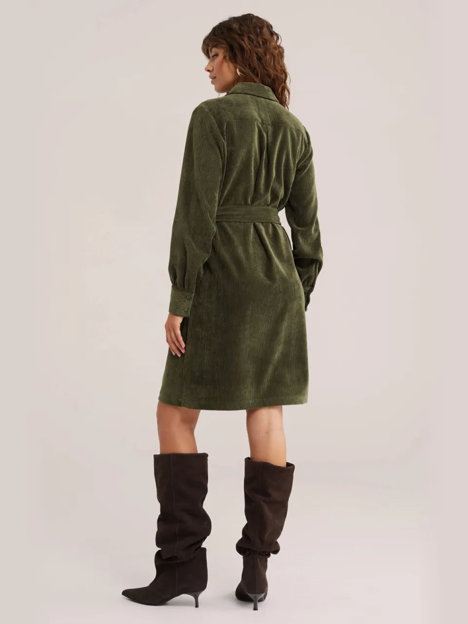 WE Fashion corduroy blousejurk met ceintuur - kaki, foto 2