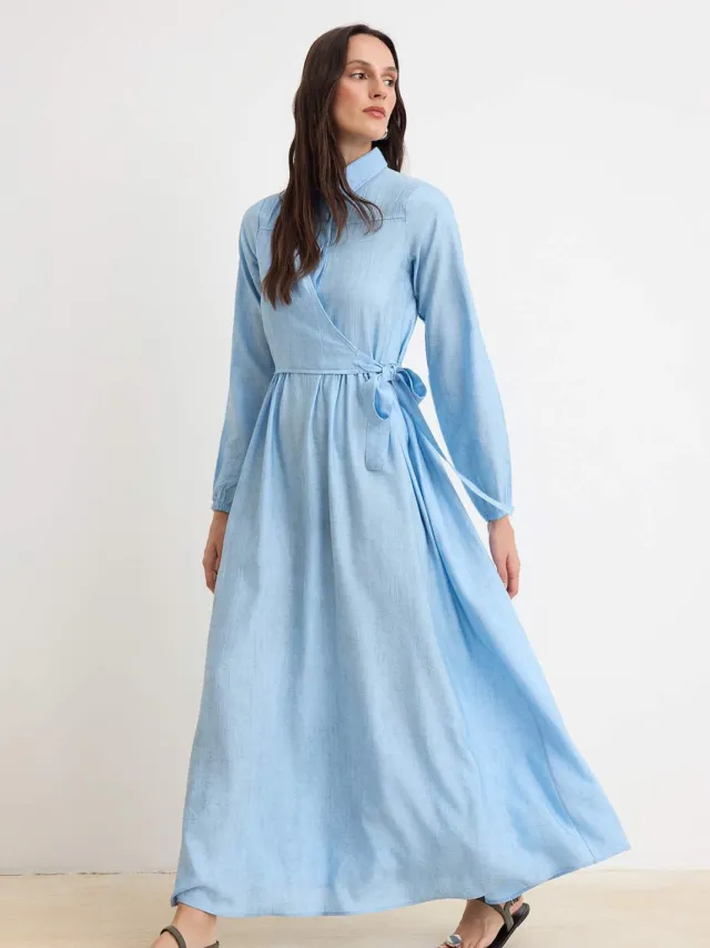 Trendyol Modest Dames Blauw Effen Maxi Lang A-lijn Modest Jurken