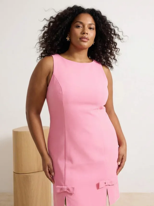 Trendyol Curve Dames Roze Effen Kort / Mini Mouwloos Stijlvol/Avond A-lijn Grote maten Jurk