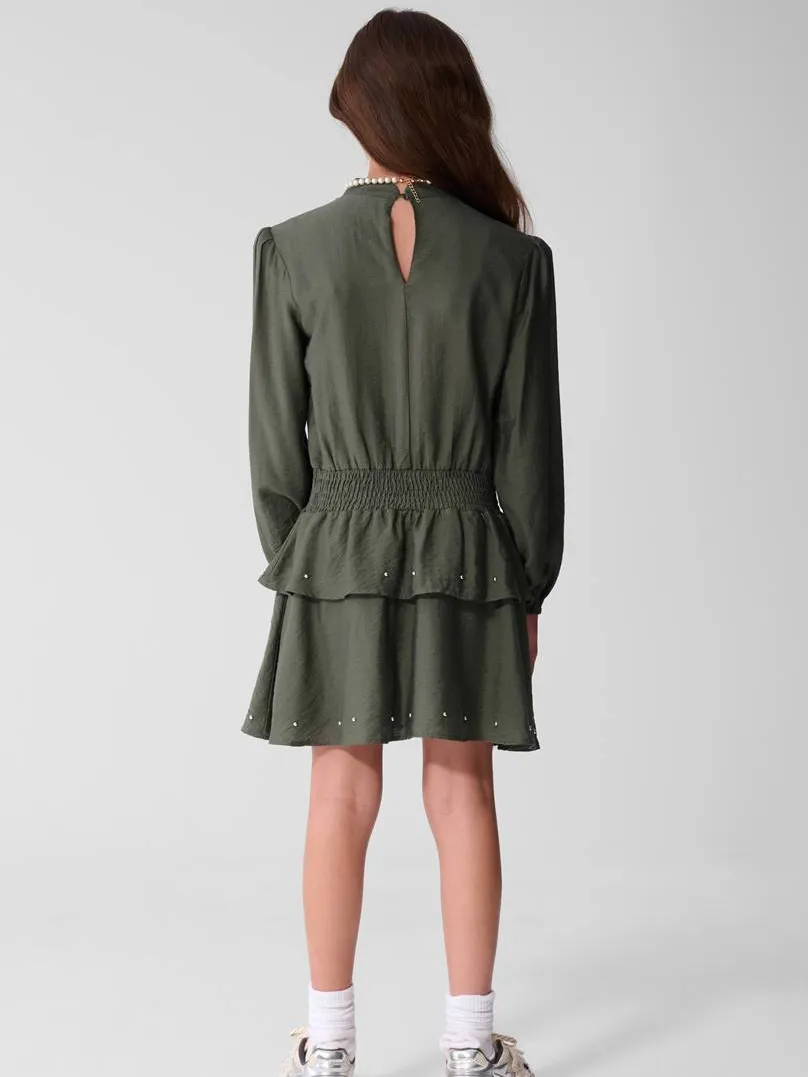 Shoeby midi jurk met smockwerk donkergroen, foto 7