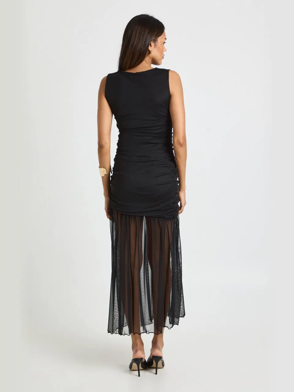 boohoo Dames Zwangerschapsmaxi-jurk met geraffineerde taille en doorzichtige rok zwart, foto 2