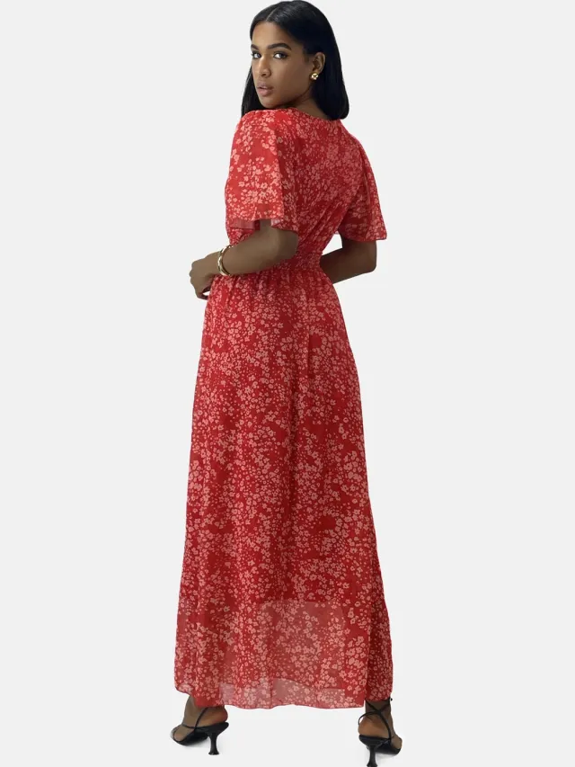 Elara Zomerse maxi-jurk met V-hals rood