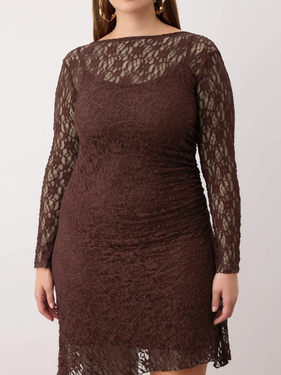 Trendyol Curve Dames Bruin Effen Kort / Mini Lang Casual A-lijn Grote maten Jurk, foto 2