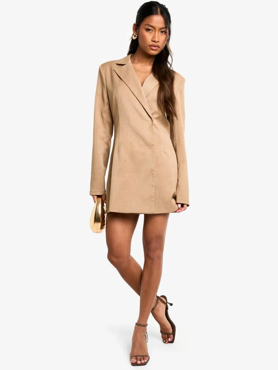 boohoo Dames Gestructureerde oversized wrap blazerjurk steen, foto 3