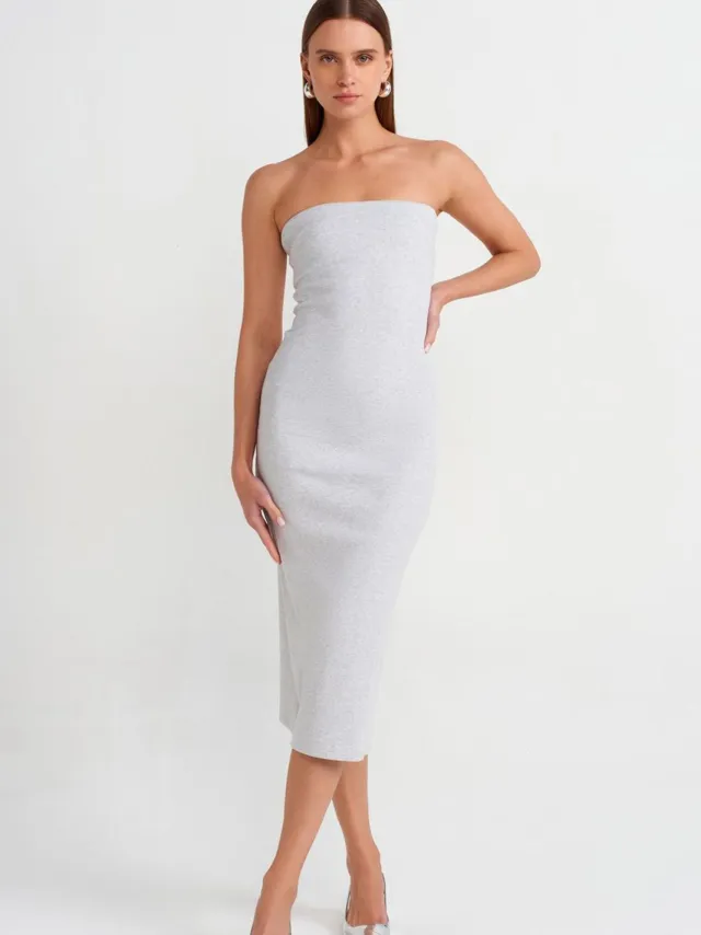 Dilvin Strapless Bodycon Midi-jurk Lichtgrijs