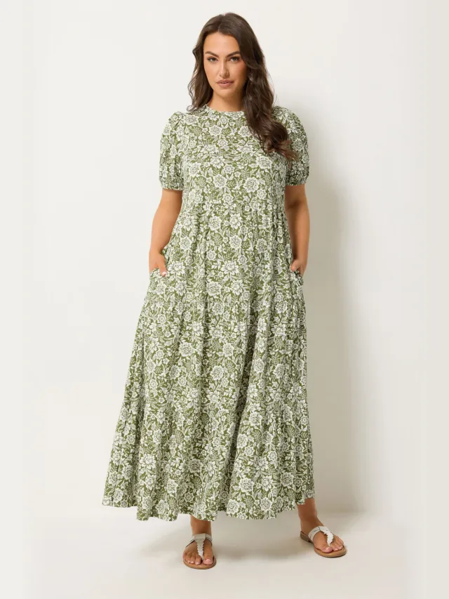 Yours Groene Gelaagde Maxijurk Met Bloemenprint-52 Green