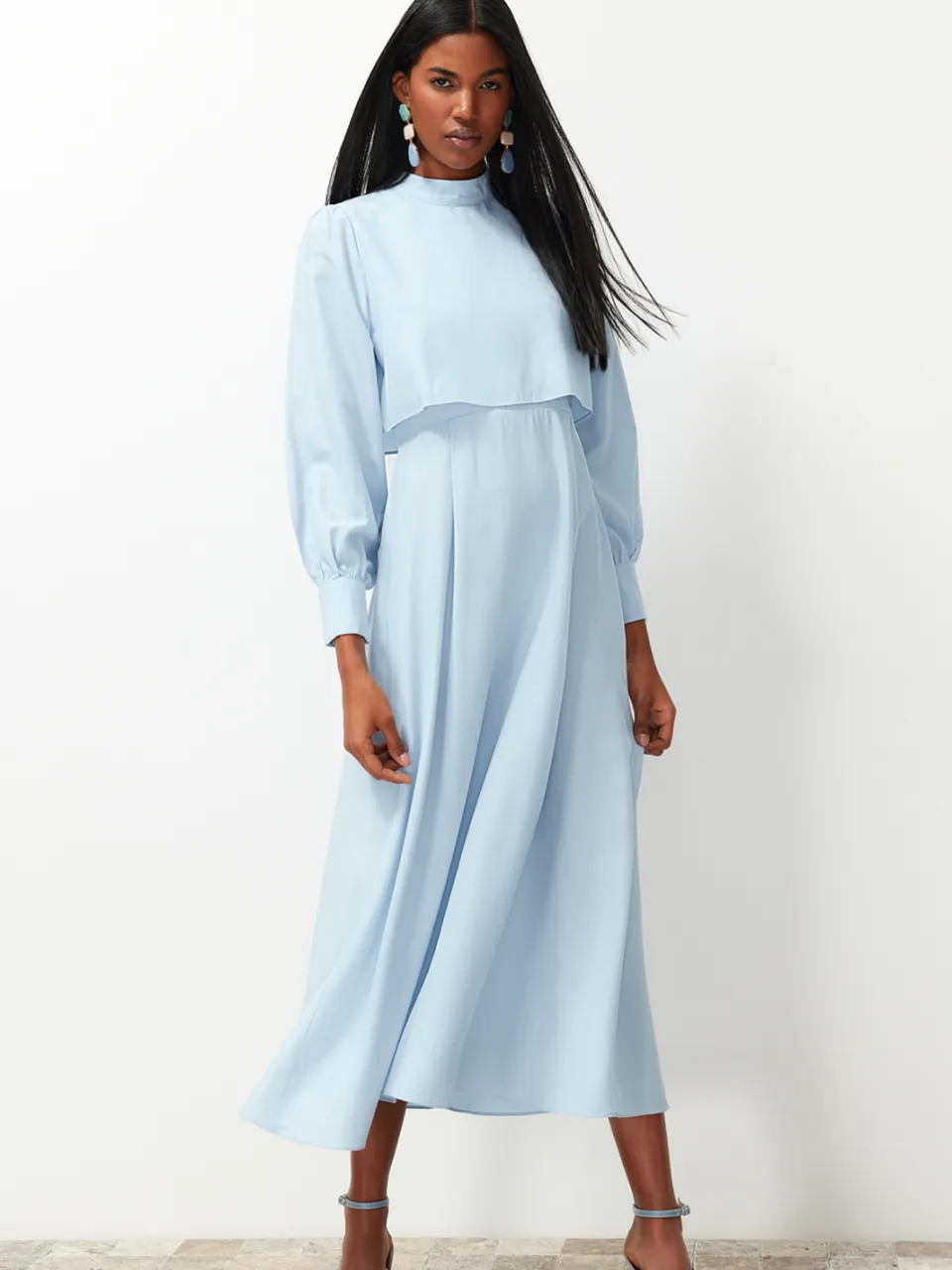 Trendyol Modest Dames Blauw Effen Maxi Lang Casual A-lijn Modest Jurken, foto 2