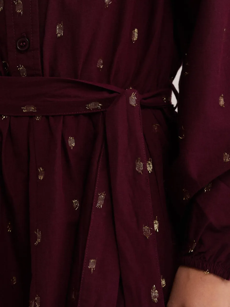 WE Fashion korte jurk met glitterprint donkerrood donkerrood/goud, foto 6