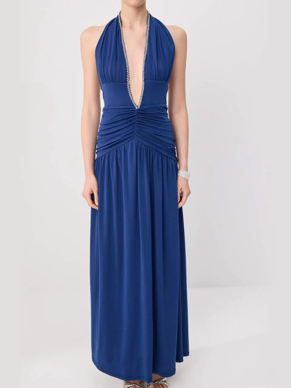 Trendyol TRENDYOLMİLLA Dames Donkerblauw Effen Maxi Mouwloos Skater Avond & Gala Jurk Marineblauw/Blauw