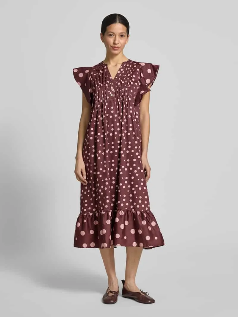 Christian Berg Woman relaxed fit midi-jurk met plooien Chocoladebruin