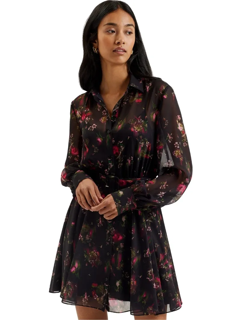 Ted Baker Ebene Zwarte Jurk Met Kraag En Print, Knoopsluiting
