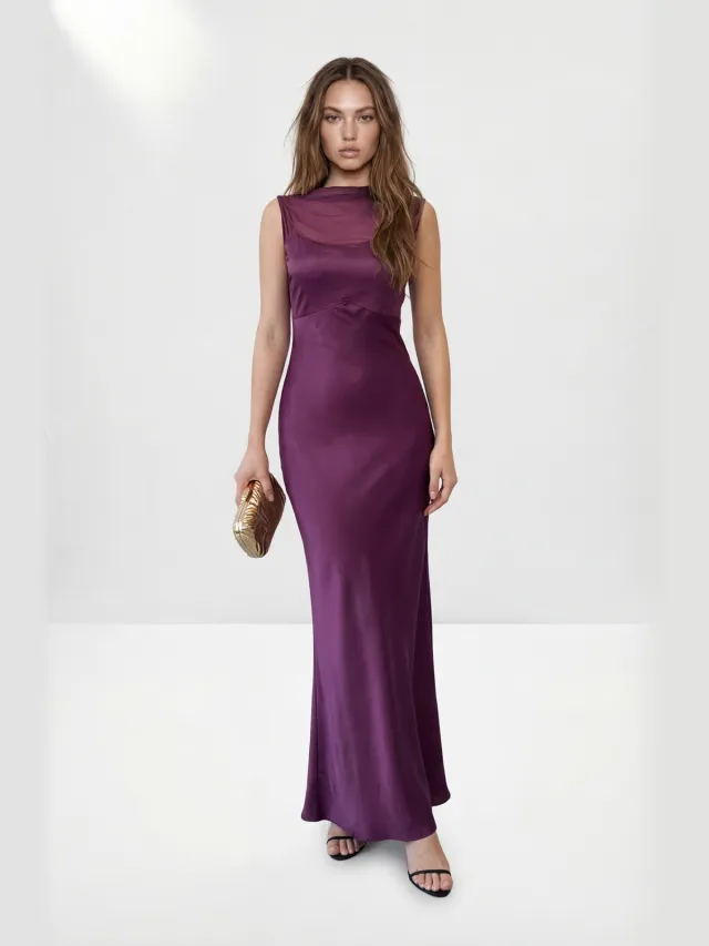 Trendyol TRENDYOLMİLLA Dames Paars Effen Maxi Mouwloos Recht Avond & Gala Jurk Rood