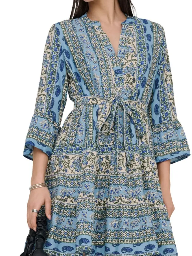 Only ONLSINA LIFE 3/4 SHORT DRESS NOOS WVN Dames Jurk Cloud Dancer AOP:SINA PAISLEY