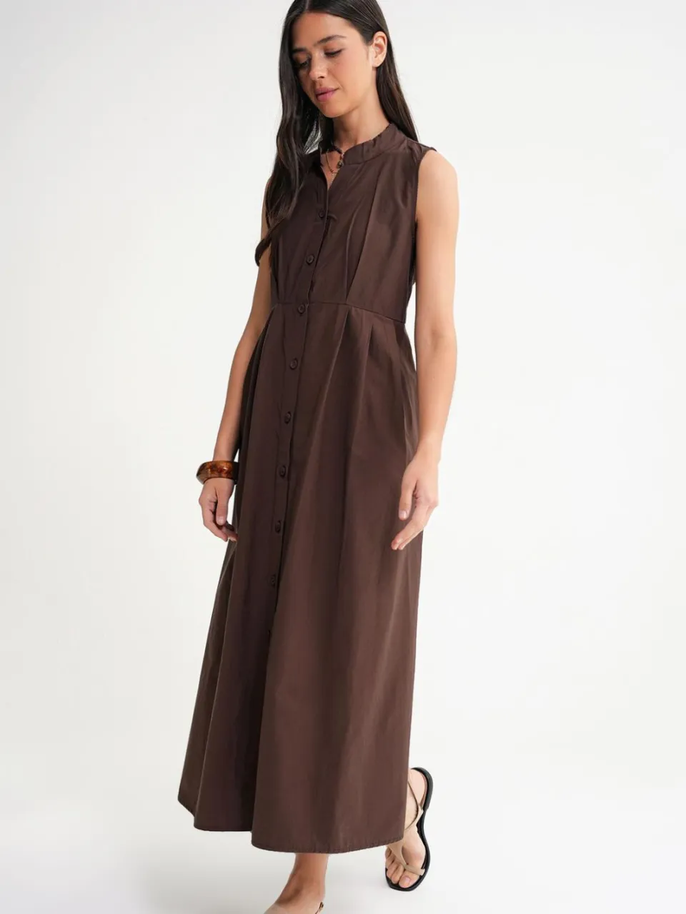 Mixray Geknoopte Tippet Kraag Maxi Jurk bruin, foto 2