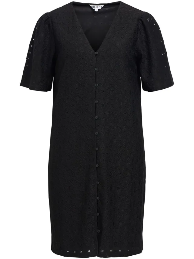 OBJECT COLLECTORS ITEM Object midi-jurk Structuur V-hals Black