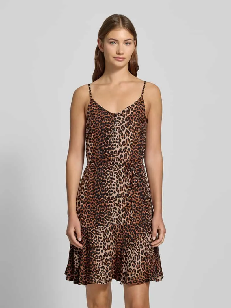 Pieces Getailleerde mini-jurk met tailleband, model 'NYA' Middenbruin