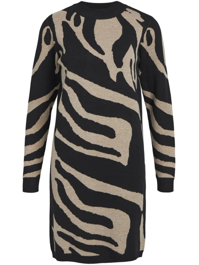 OBJECT COLLECTORS ITEM Object Objray L/s Knit Dress Aop Jurken Dames - Kleedje - Rok - Jurk - Zwart
