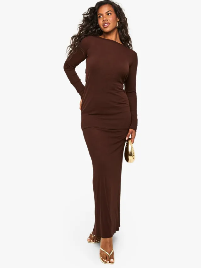 boohoo Dames Dubbelgelaagde T-shirt jurk Chocoladebruin