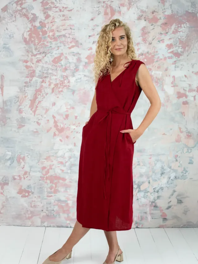 Amber Linen dames vegan Wikkeljurk Dubai Rood