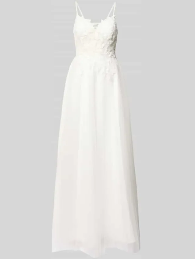 LUXUAR FASHION maxi-jurk met stitchings en vetersluiting aan de achterkant Offwhite