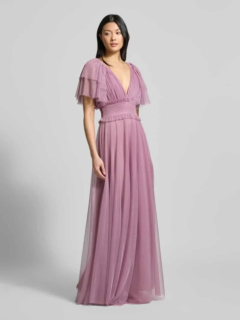 Lace & Beads Avondjurk met volants rosé, foto 3