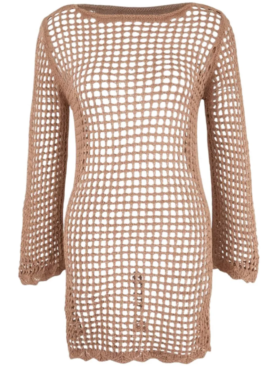 Trendyol TRENDYOLMİLLA Dames Bruin Ajour Kort / Mini Lang Strandkleding Recht Jurken, foto 2