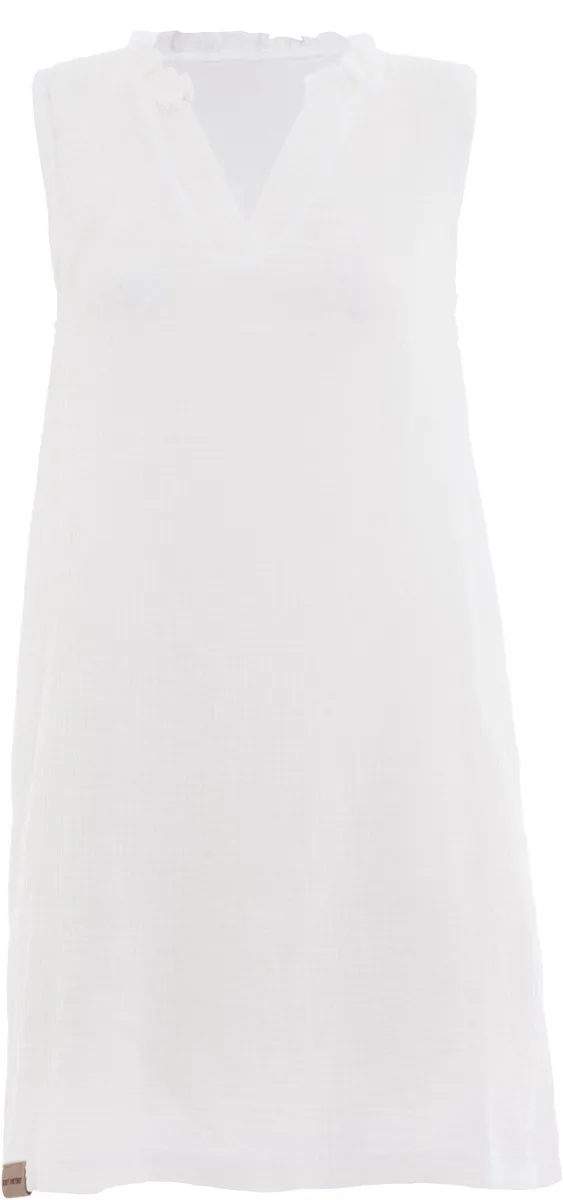 Knit Factory Sola Dames jurk - Zomerjurk - Casual dames jurk - Luchtige Mousseline Jurk - Zomer kleedje - 100% Ecologisch Katoen - V-hals - Tot net boven de knie - Woolwhite - 40/42
