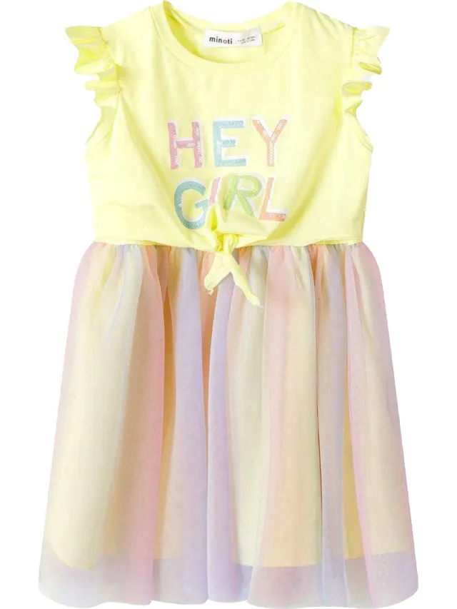 Minoti Meisjes Pailletten Mesh Rok Frill Jurk (Geel)