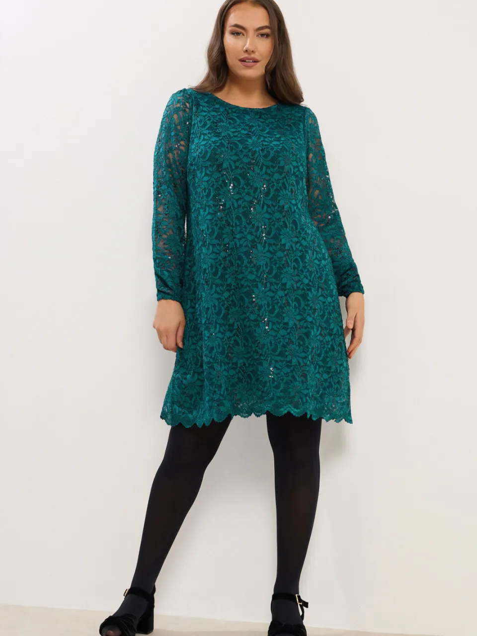 Yours Teal Blue Lace Scallop Zoom Minijurk, foto 2