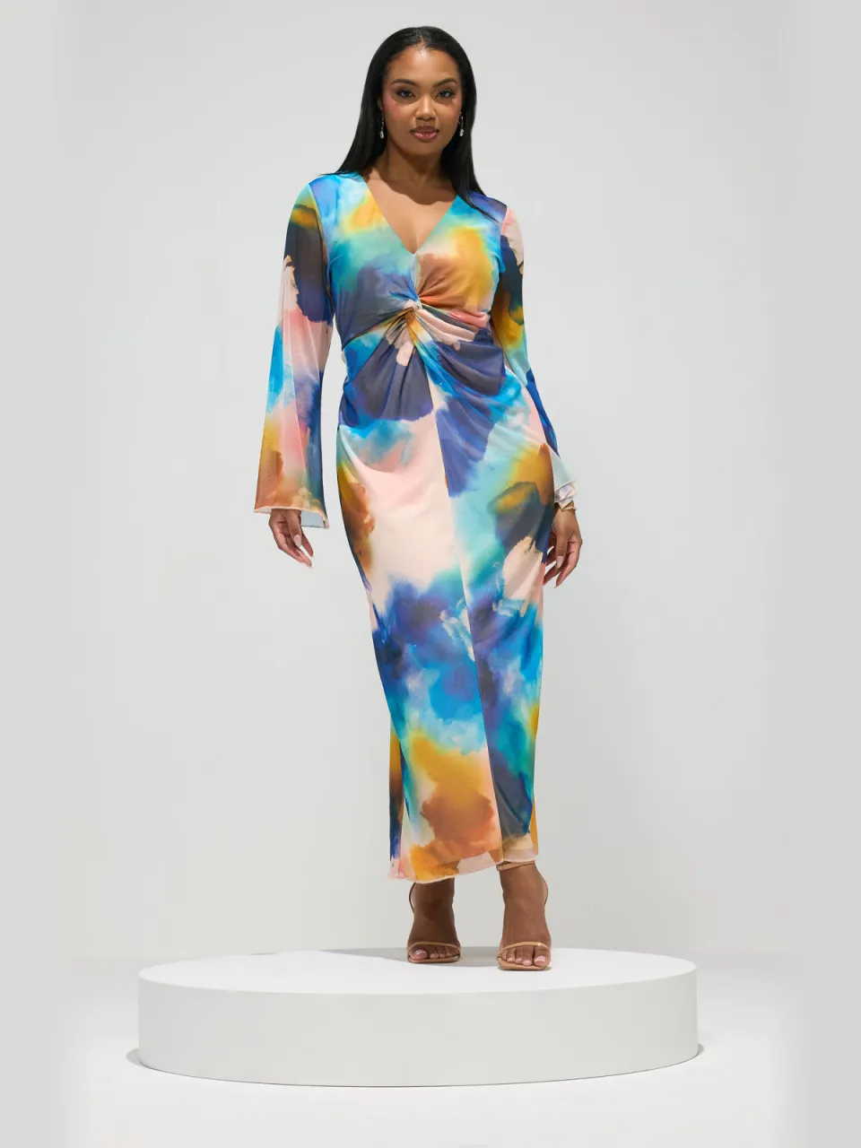 Yours London Witte Mesh Maxijurk Met Wazige Bloemenprint White