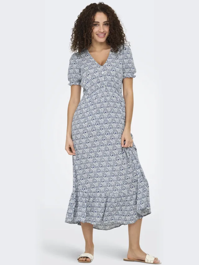 Only maxi jurk blauw blauw / ecru