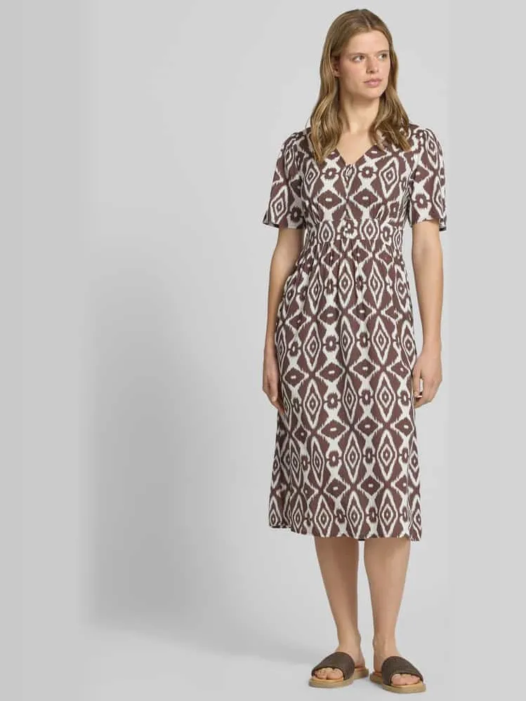 Pieces A-lijn midi-jurk van pure viscose model 'TALA' Middenbruin