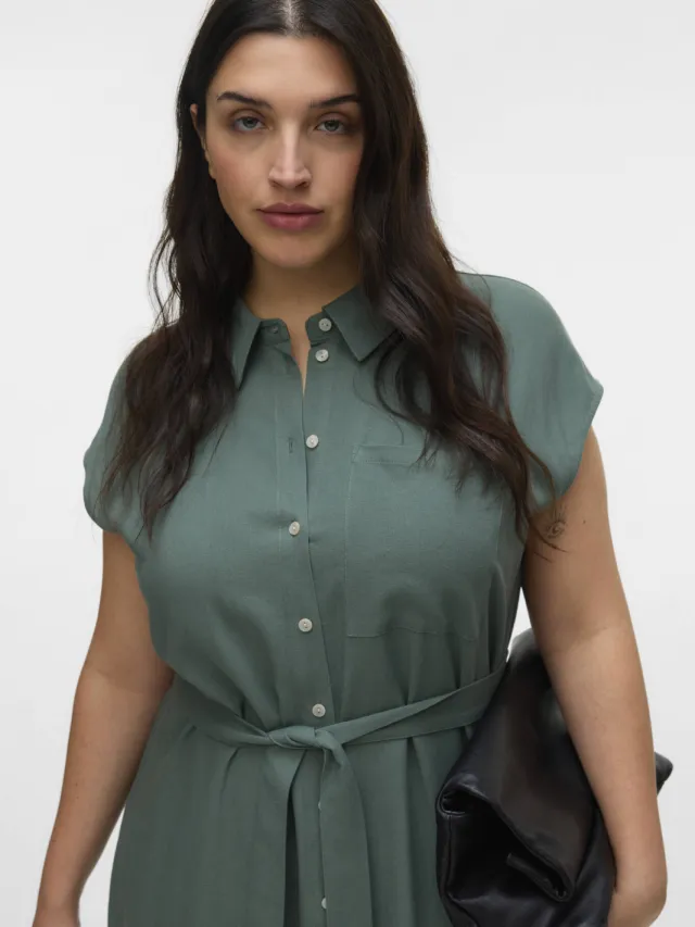 Vero Moda CURVE linnen gestreepte blousejurk Groen