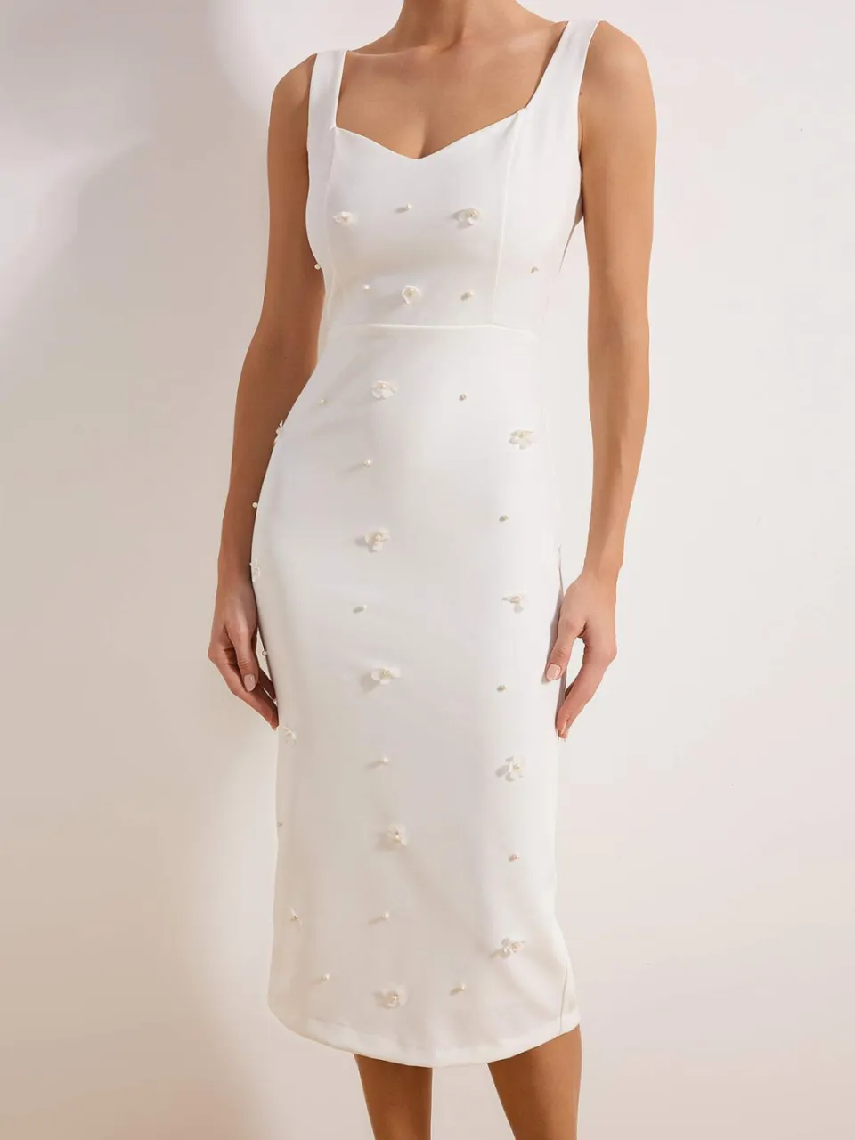 Turkishsouq Abiball Bodycon jurk voor dames, plat model, midi-lengte, mouwloos wit, foto 2