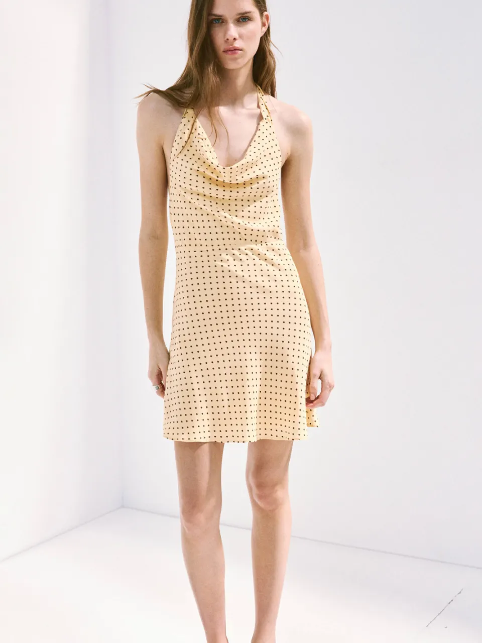 Mango halter mini jurk met stippen - geel, foto 4