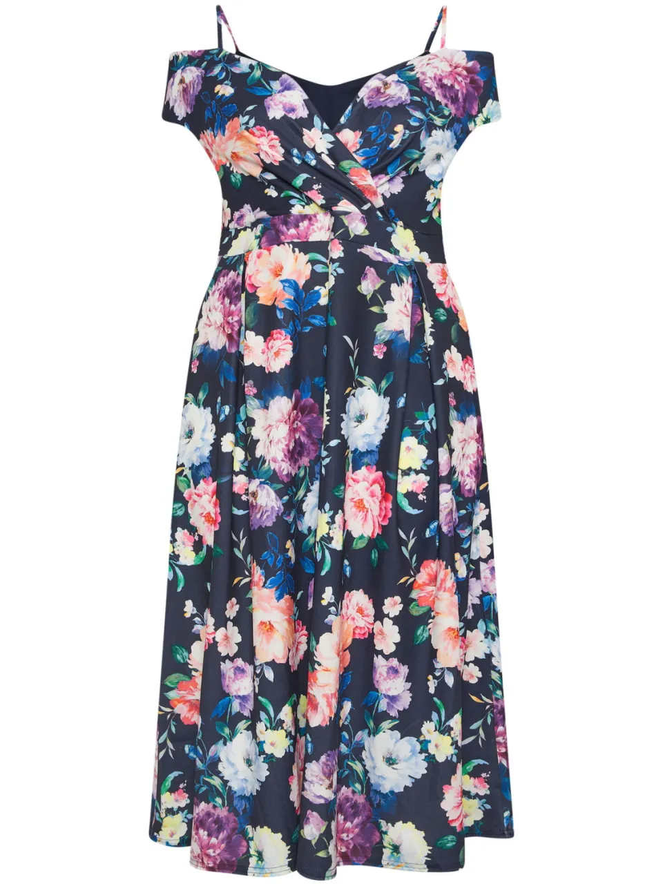 Yours London Marineblauwe Bardot Skaterjurk Met Bloemenprint, foto 5