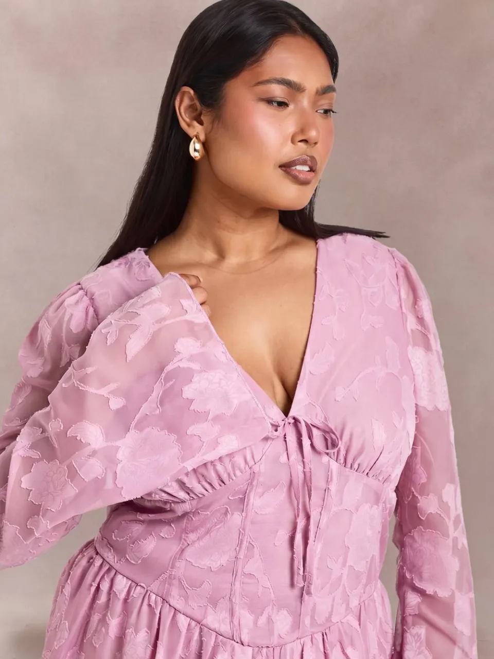 boohoo Dames Plus Jacquard Korset Detail Skater baby roze, foto 4