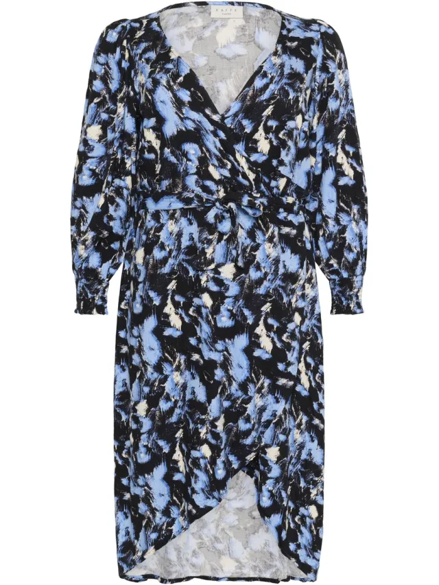 Kaffe Curve Lange damesjurk KAFFE Curve Lurana black/blue graphic strokes