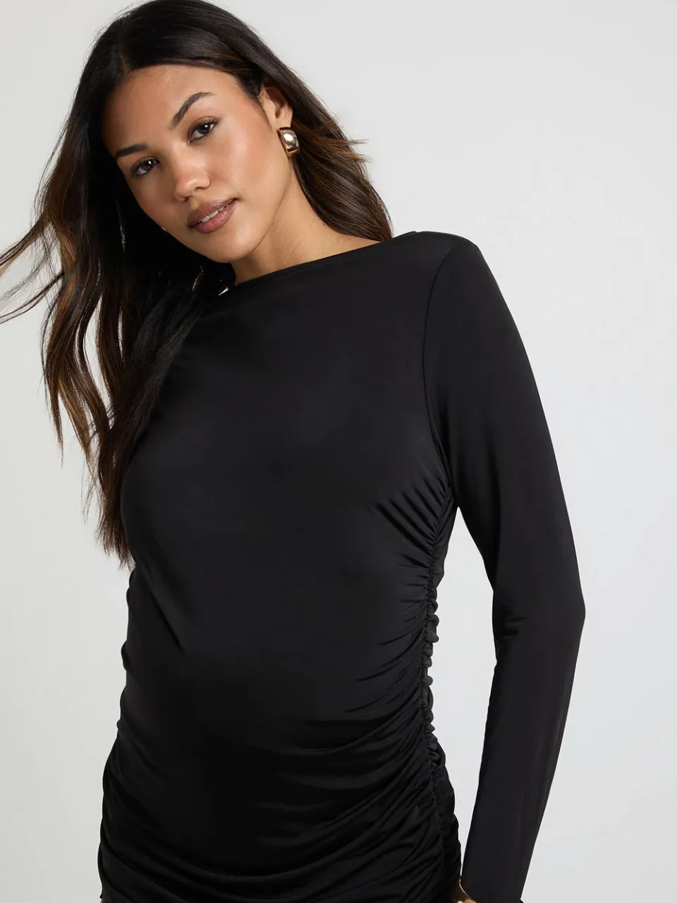 boohoo Dames Zwangerschaps Geplooid Lijfje en Mesh Rok Maxi Jurk zwart, foto 2