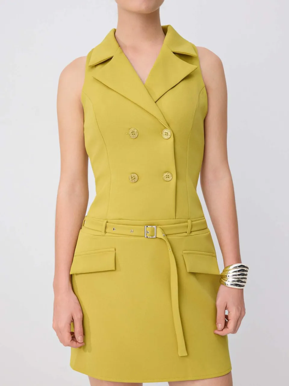 Trendyol TRENDYOLMİLLA Dames Groen Effen Kort / Mini Mouwloos Zakelijk Blazer Jurk Jurken, foto 2
